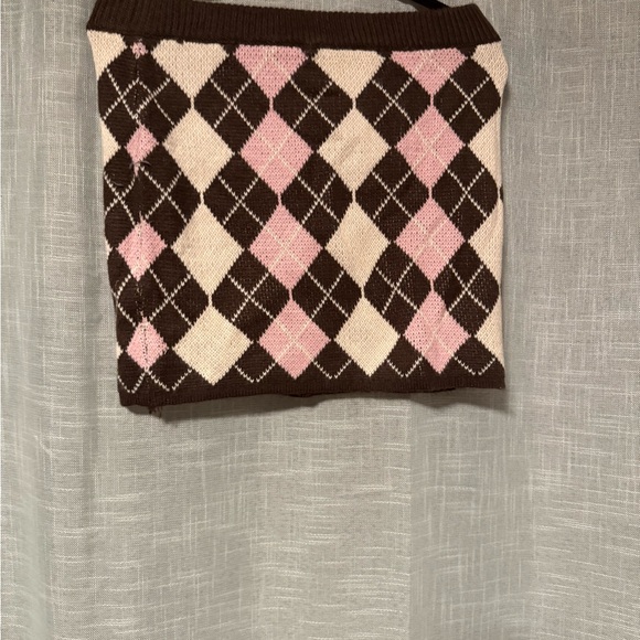 Argyle Knit Skirt in Brown, Pink, and Cream - Picture 1 of 3